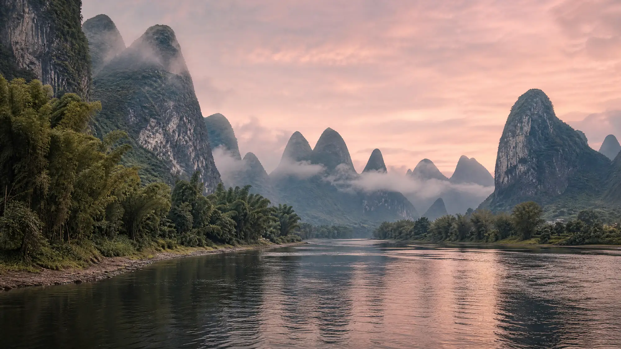 Travel 83 kilometers down the Li River from Guilin to Yangshuo. Boats pass karst mountains and rural villages over a 4.5-hour journey.